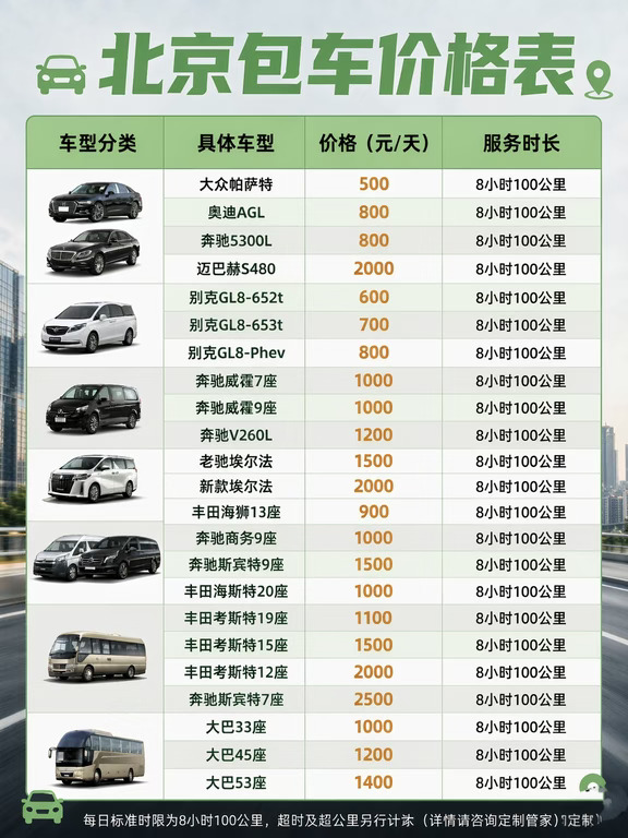北京包车攻略｜北京包车带司机多少钱一天❓