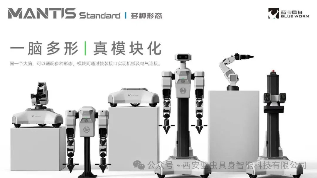 【蓝虫具身发布模块化人形机器人 Mantis Standard“小白”，0.98 万元起】西安交通大学科技成果转化企业蓝虫具身今日发布新一代模块化人形机器人 Mantis Standard “小白”，售价 0.98 万起。 ​