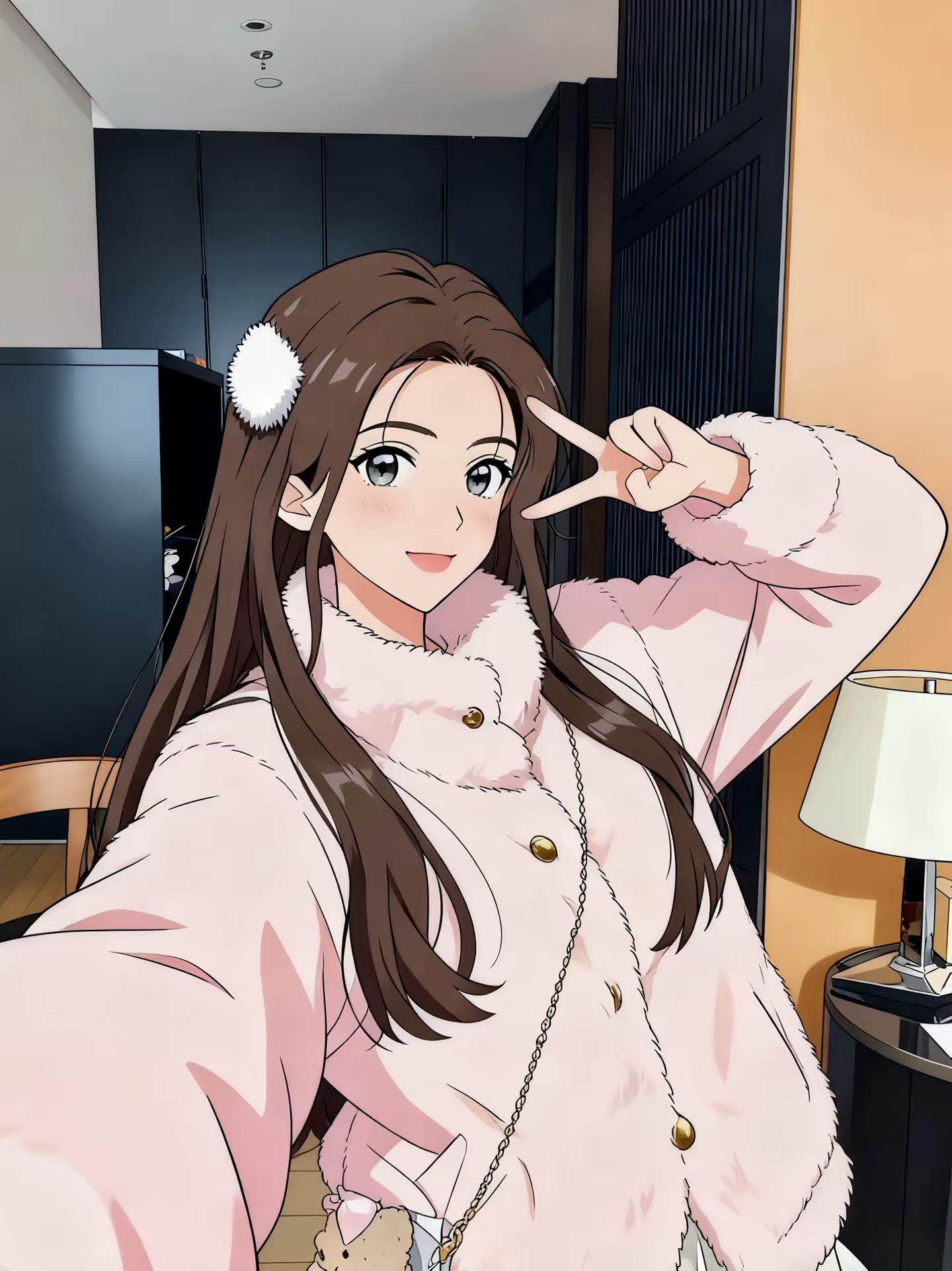 粉粉的毛茸茸外套，是小香风耶～