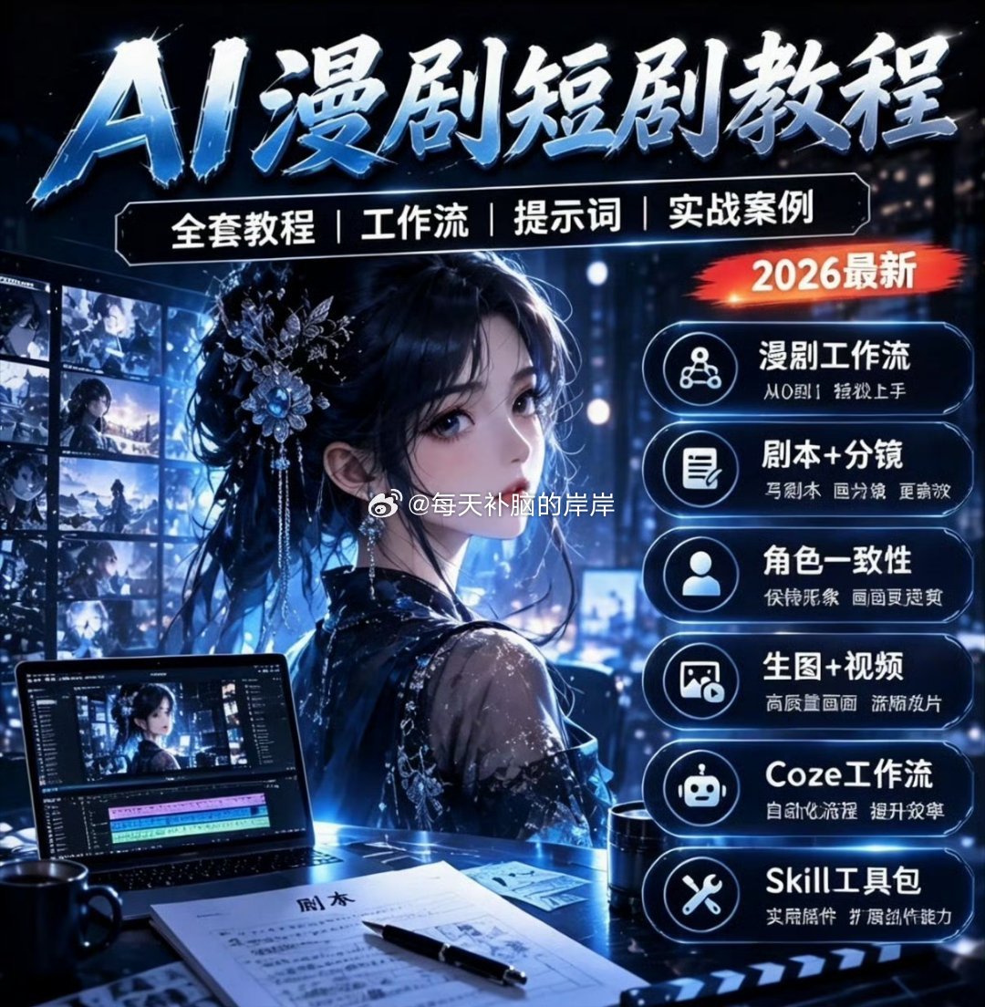 最新最全 宝藏资源🔥小白也能上手的AI漫剧全套教程还在羡慕网上刷屏的AI漫剧，看着精致的建模画面心动，自己却不知道该从哪里起步？这套傻瓜式操作流程专门为零基础新手准备，不用钻研难懂的参数，跟着步骤照做就行。从剧本打磨、生成分镜、配音字幕，一直到最后导出成片，完整链路全部整理妥当，附赠好用提示词素材。想做短视频、尝试漫剧赛道的别错过，收藏起来慢慢学！ai漫剧ai教程副业