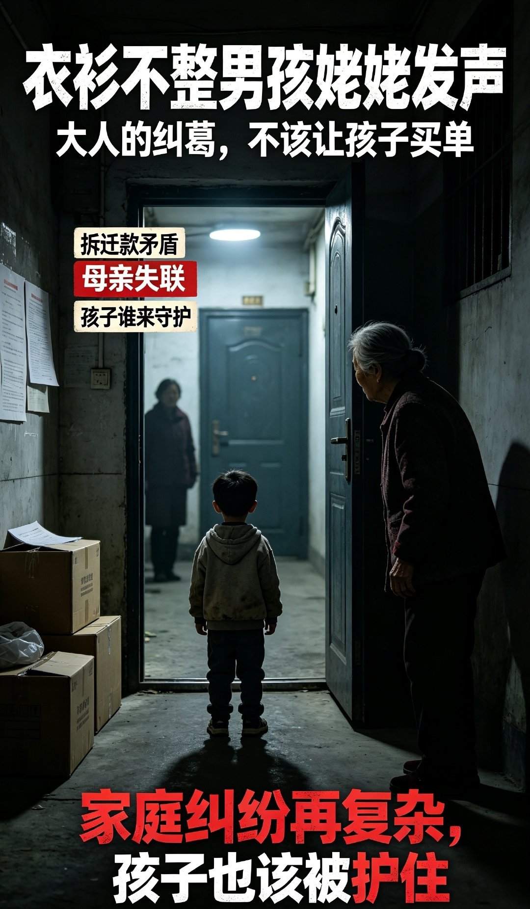 #衣衫不整男孩姥姥发声#
拆迁款引发母女矛盾，母亲携孩子失联
大人的纠葛，最心疼的却是三四岁的孩子
希望孩子能得到妥善照料，平安长大🙏 ​