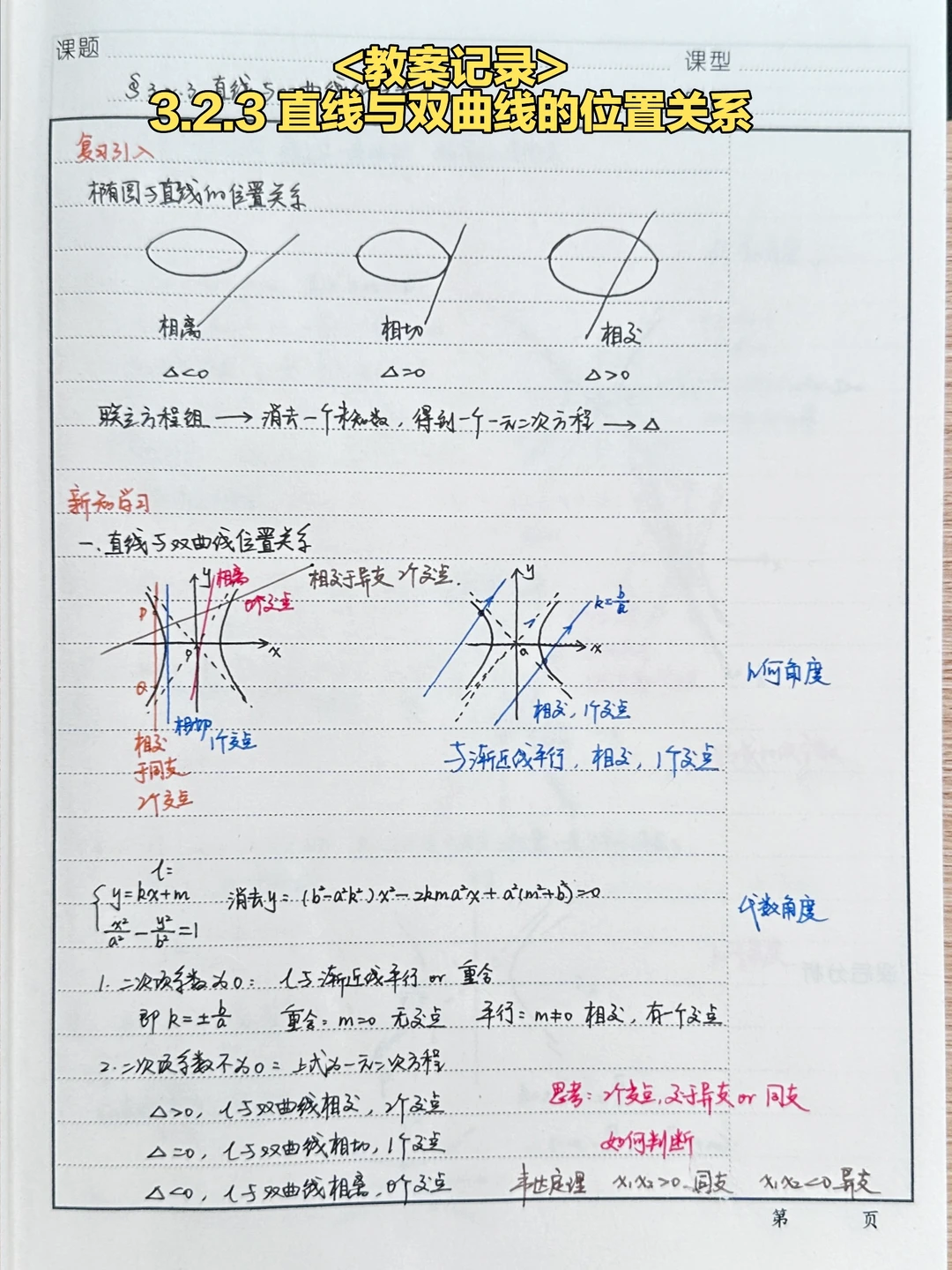 认真备课——3.2.3 直线与双曲线的位置关系