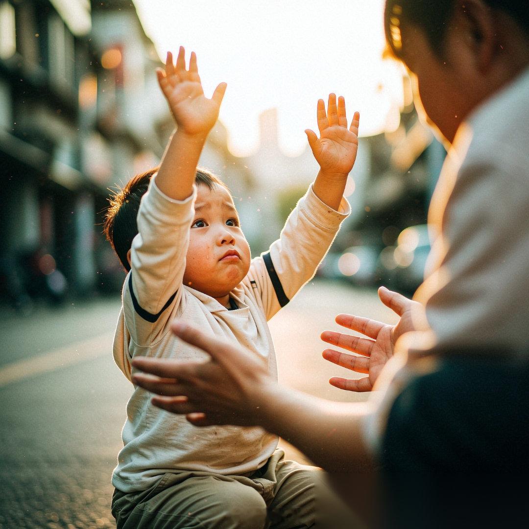 10楼掉下来，成年人第一反应是“完了”。3岁小孩掉下来，第一反应是伸手要抱抱。 
 
同一个高度，两种认知。大人眼里那是30米，孩子眼里那只是“我摔疼了，抱抱我”。 
 
更扎心的是——他伸手的对象，是刚好路过的一个陌生人。没有犹豫，没有警惕，没有任何“该不该”的权衡。他根本不知道这个世界有 ​