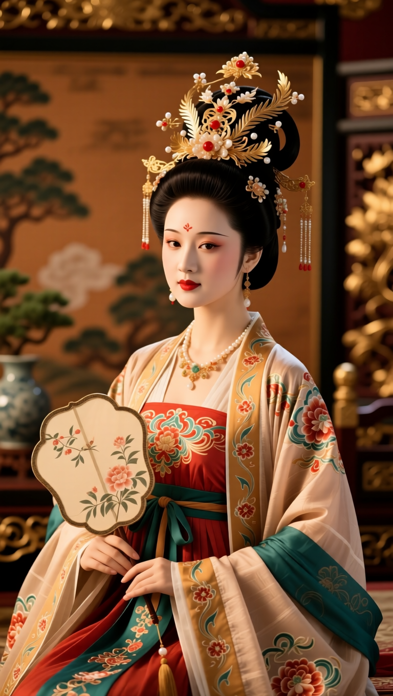 杨玉环（约719—756），又名太真、字贵妃，是中国唐代最负盛名的女性之一。她出身并不显赫，后在长安宫廷中逐渐崭露头角。传说中，她容貌丰美、姿态端庄，歌舞与仪态皆为人称道，因此很快得到了宫廷的注意。唐玄宗李隆基在开元年间对她宠爱有加，最终将她册封为贵妃，位居后宫之首，权势与影响力随之大增。她的出现不
