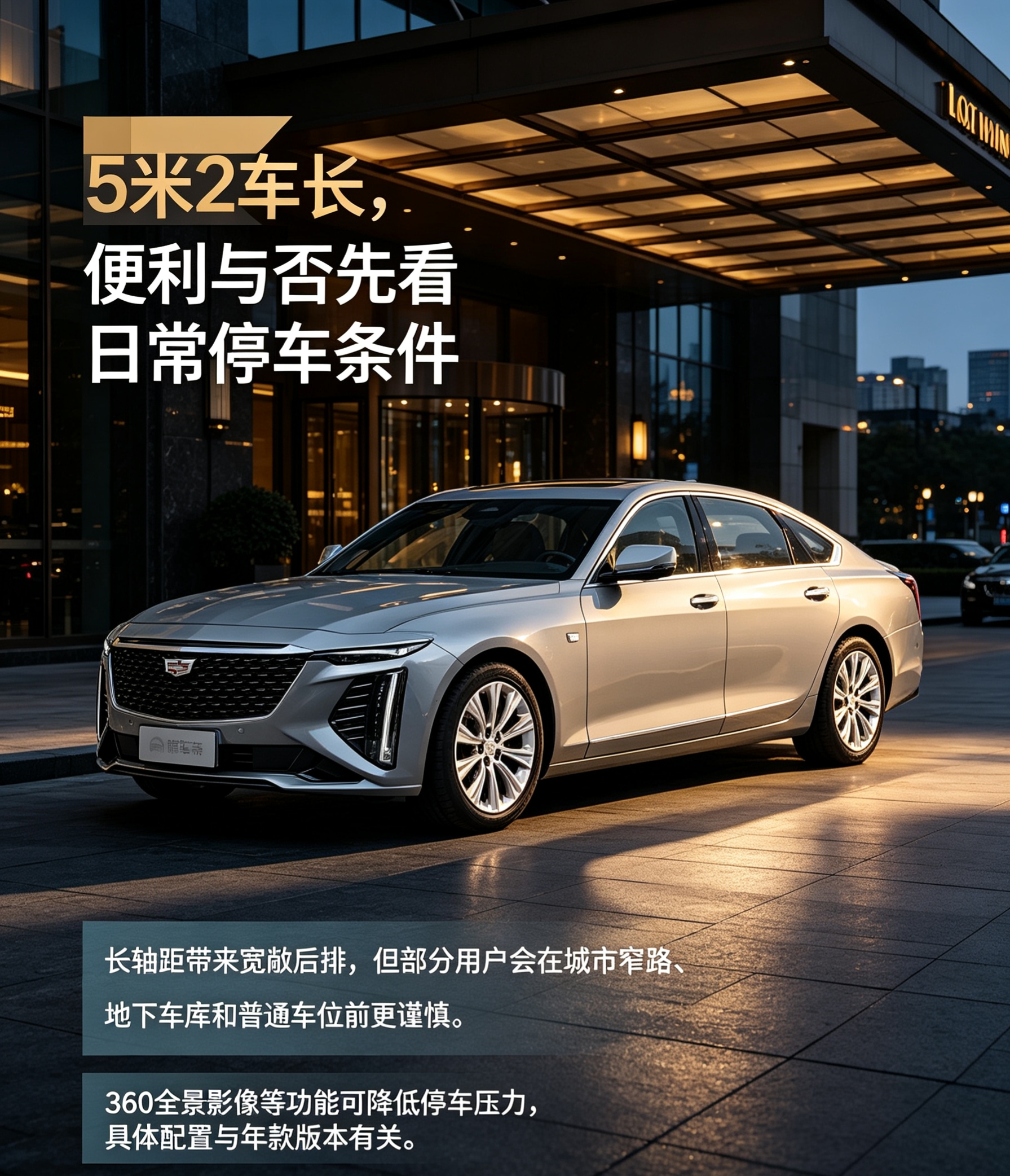 凯迪拉克CT6的停车便利度，首先取决于你的日常停车条件。它的5米2车长和长轴距能换来宽敞后排，但也让部分用户在城市窄路、地下车库和普通车位前更谨慎。360全景影像等功能可以降低停车压力，不过具体配置仍要看年款版本。对想买这台车的人来说，先评估车位和通勤路况，比只看空间参数更实际。【来自懂车帝车友圈】