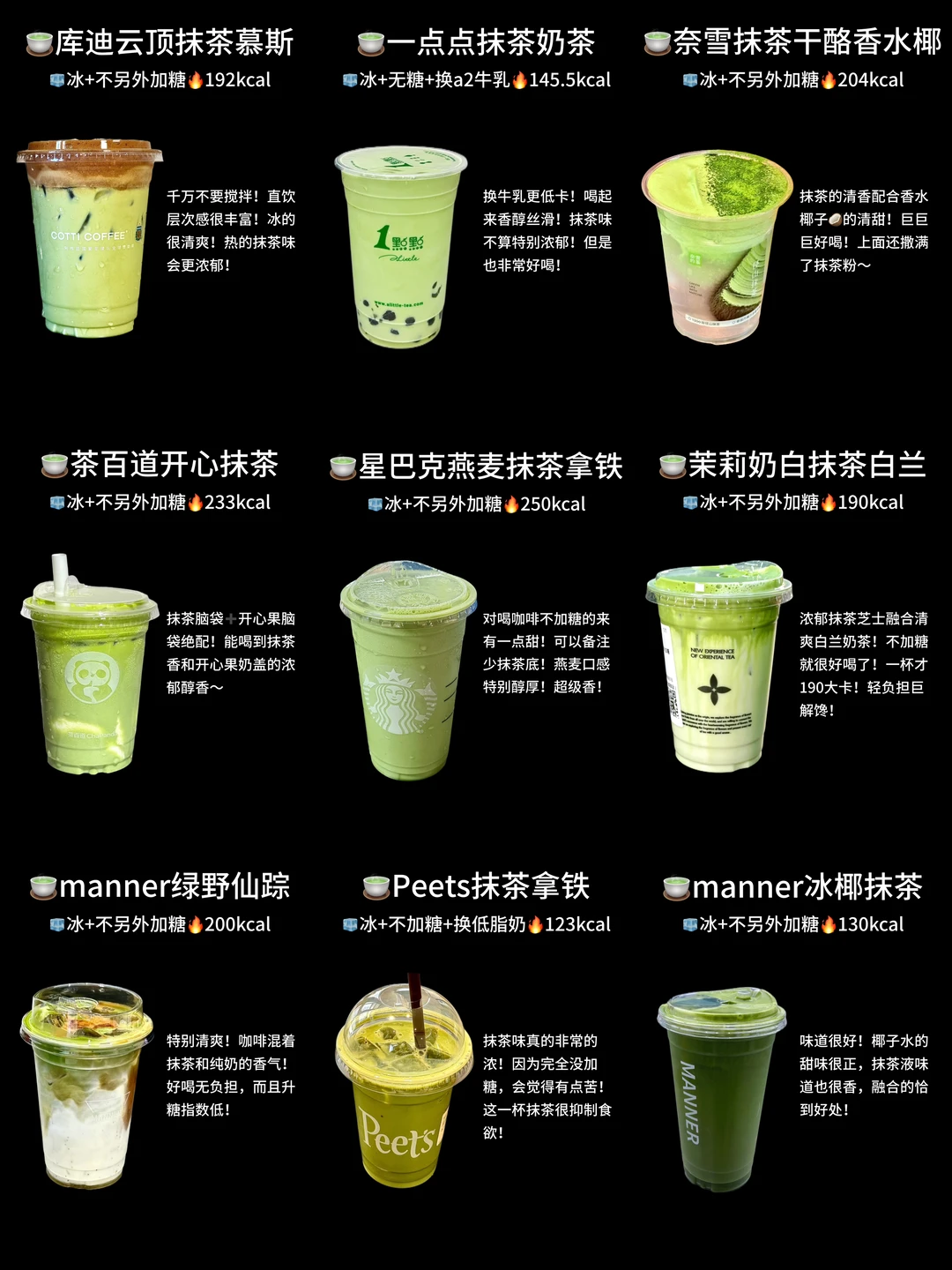 💚夏日续命水！9杯低卡抹茶奶茶合集！附热量