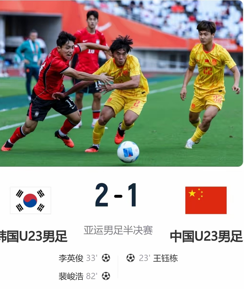 国足U23又输韩国，1比2，止步亚运半决赛。
但这次赛后，教练的话比比分更值得琢磨。安东尼奥说：个人层面，被对手压制；团队层面，非常出色。
说白了，就是别人单兵能力强，咱们靠整体扛。可问题来了，徐彬状态明显不对劲，就是不敢动。一直到第82分钟，韩国打进反超球了，才磨磨蹭蹭换上依木兰。还剩5分钟，