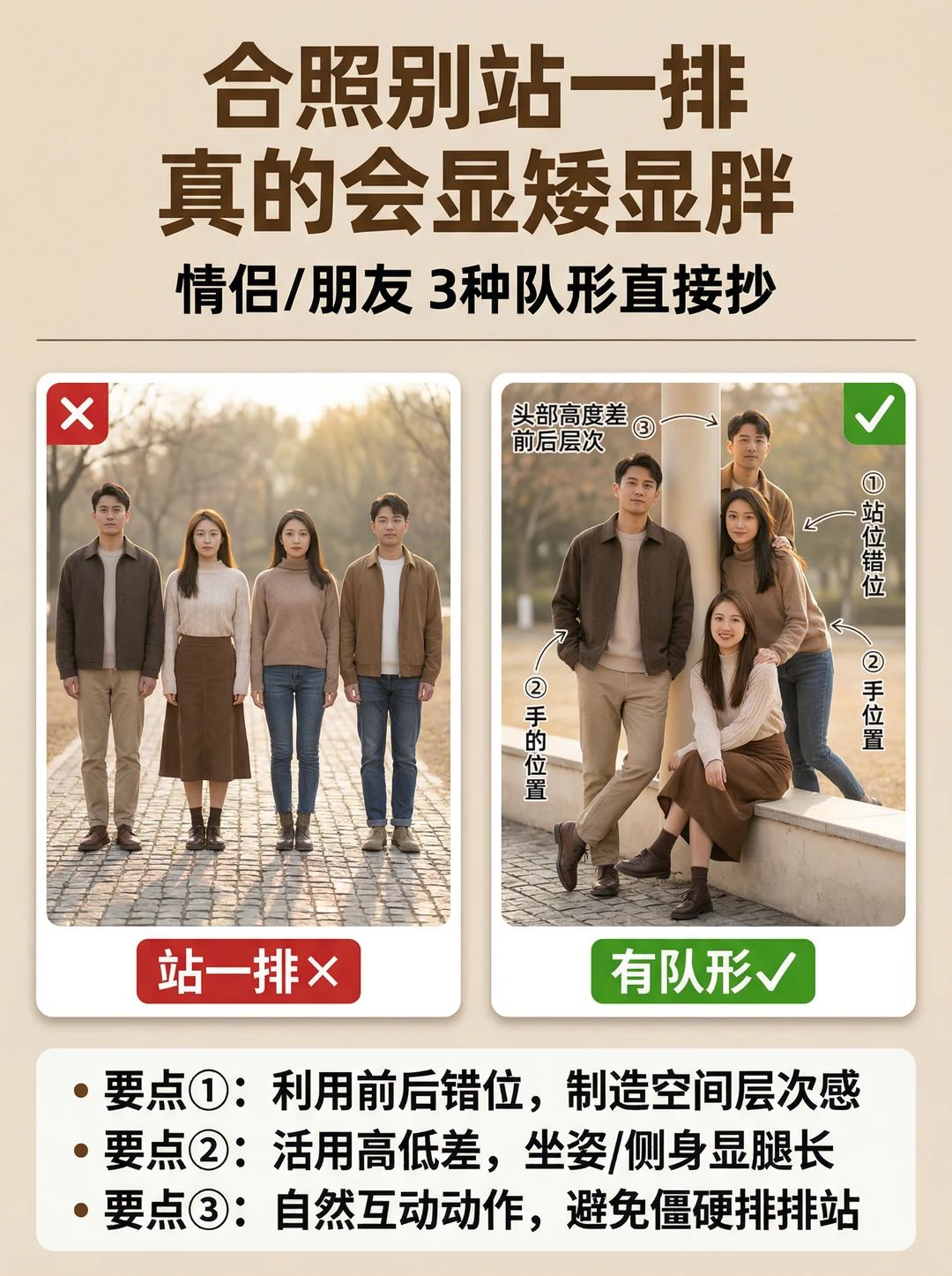 合照别站一排！3个队形让你拍出瘦高感