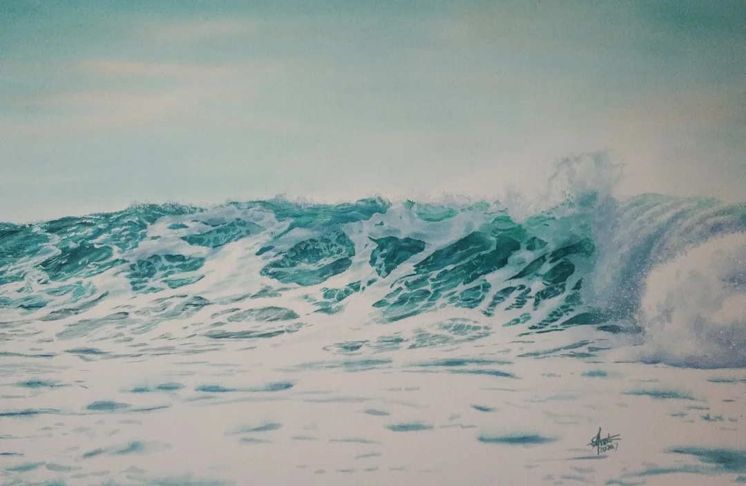 水彩 海浪