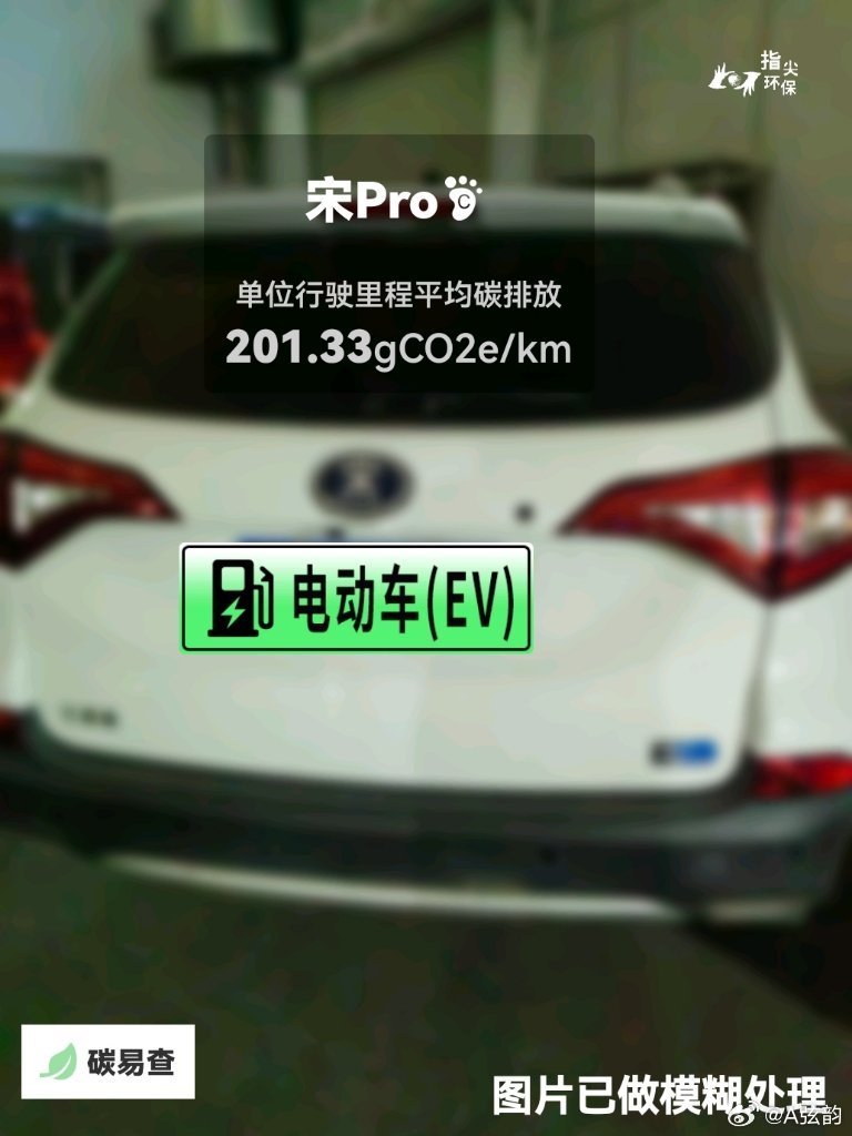 #碳足迹随手拍#比亚迪-宋Pro（Song Pro）：按照一辆车行驶20万公里计，平均每1公里的碳排放为201.33克。该车型的碳足迹已被解锁4415次。
作为参考，同类紧凑型插电式混合动力SUV的碳足迹均值为202.97克，紧凑型汽油SUV的碳足迹均值为265.62克。
我在#蔚蓝地图#“碳易查”随手拍了解汽车产品隐含的碳排 ​