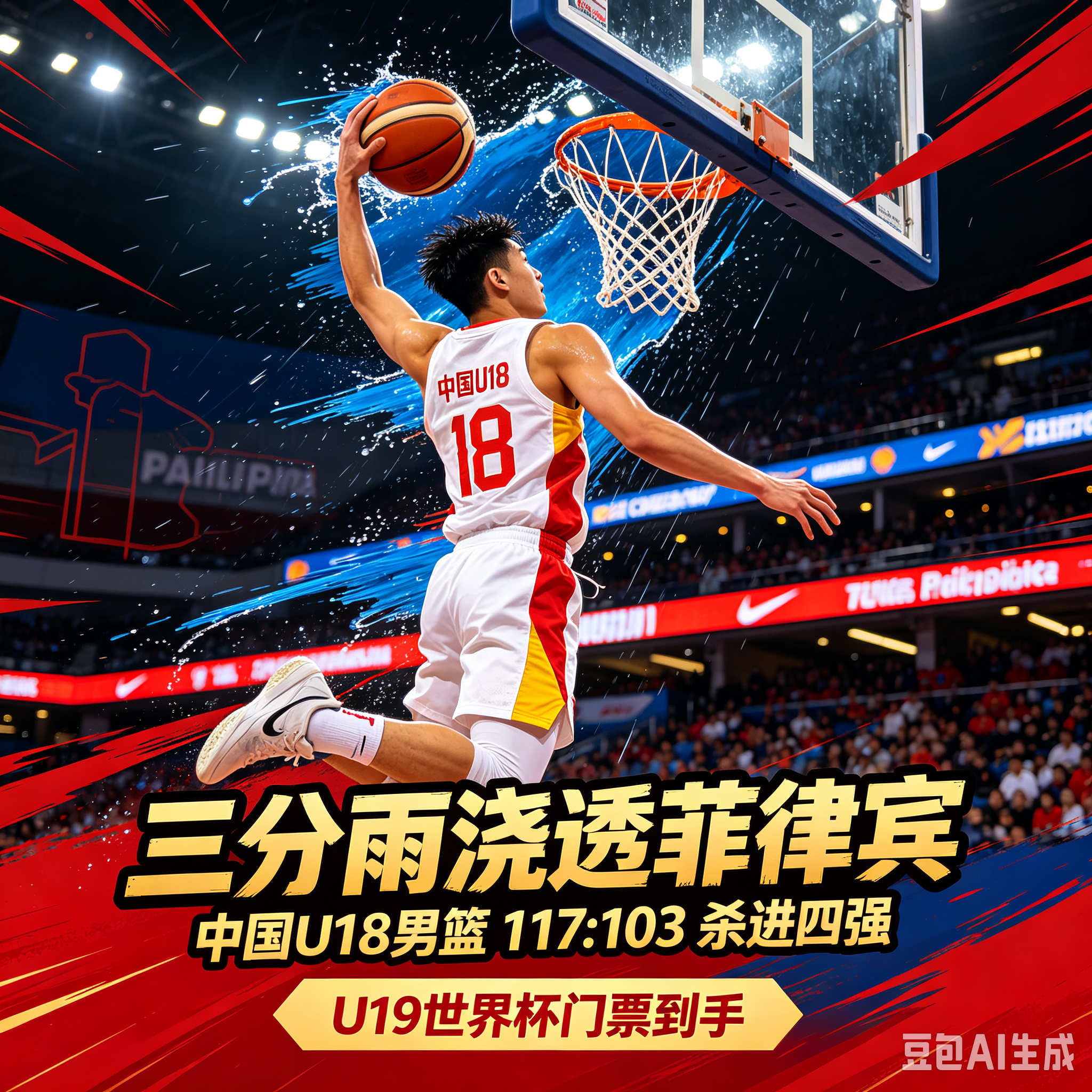 三分雨浇透菲律宾！中国U18男篮117:103杀进四强，顺手把U19世界杯门票也揣进了兜里

谁说青年军只会“交学费”？8月21日印度艾哈迈达巴德，中国U18男篮在亚洲杯1/4决赛上演“外线烟花秀”：三分33中17，半场就领先14分，最终117:103碾过老对手菲律宾，四战全胜挺进半决赛，还提前锁死