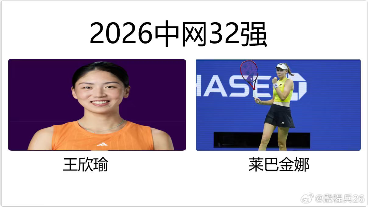 中国网球公开赛
中国网球公开赛即将开赛，今天公布比赛抽签结果。

郑钦文将从资格赛开始，资格赛对手是A·卡林斯卡娅。

中国网球公开赛32强比赛中，中国选手王欣瑜将对阵世界排名第一的莱巴金娜。
 #2026中国网球公开赛##莱巴金娜##王欣瑜##郑钦文[超话]# ​