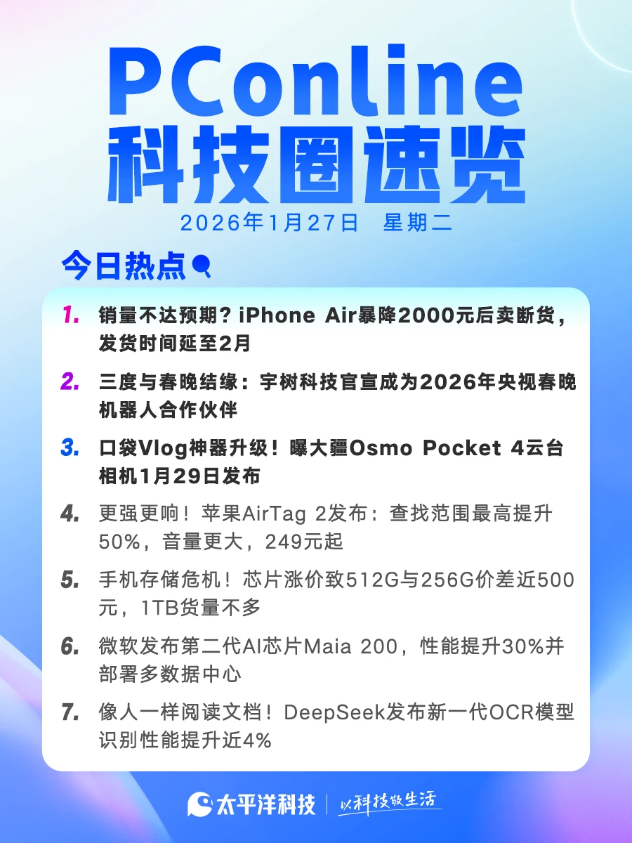 2026年1月27日科技圈速览！