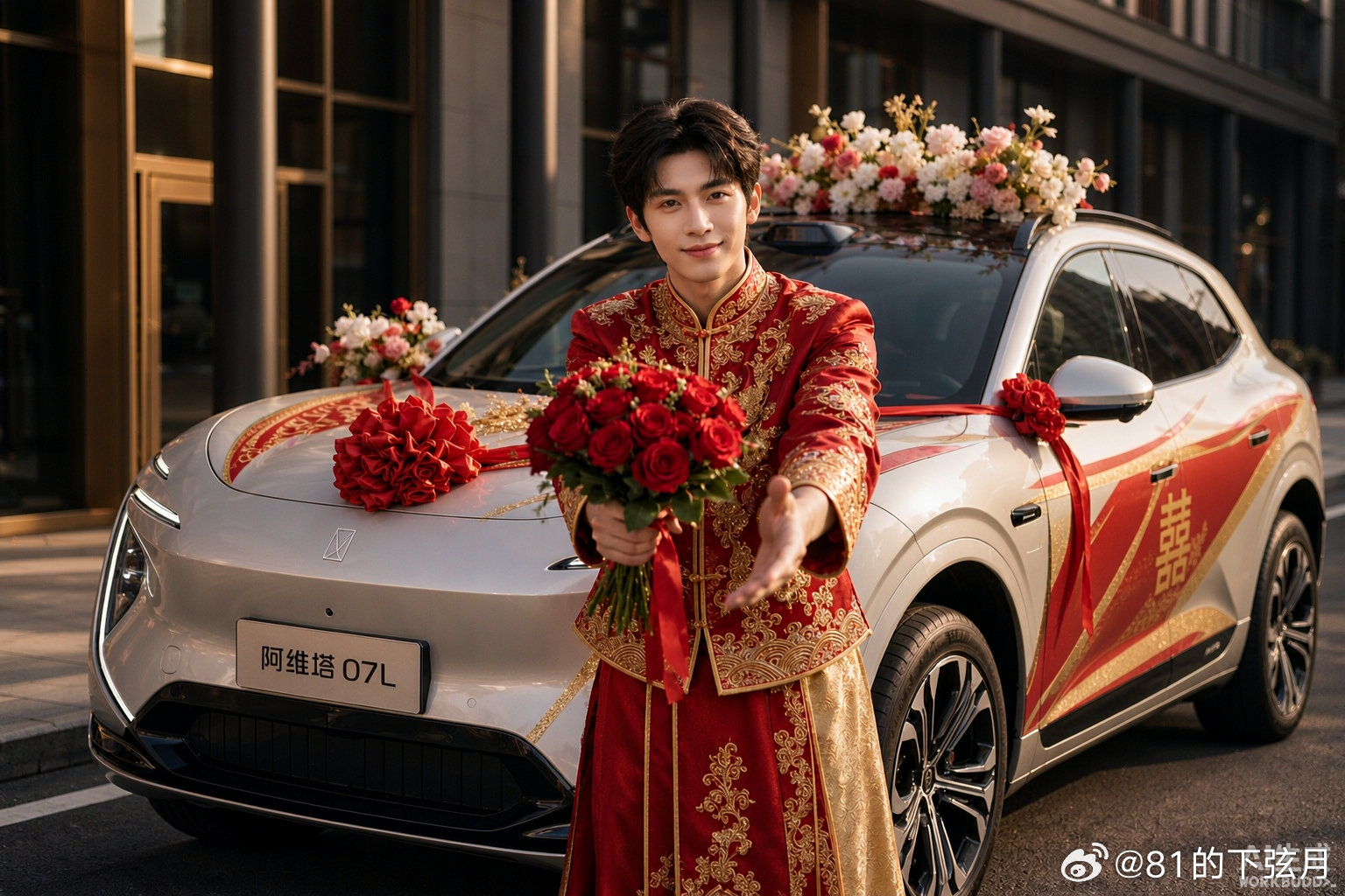 谁懂啊！核桃们，你们的老公开着阿维塔07L婚车来接亲了🚗💐 红金中式礼服+大红花车，这迎亲排面谁能顶住？姐妹们手给我，上车！##阿维塔07L##长安汽车###热搜简报[超话]##张凌赫[超话]# ​