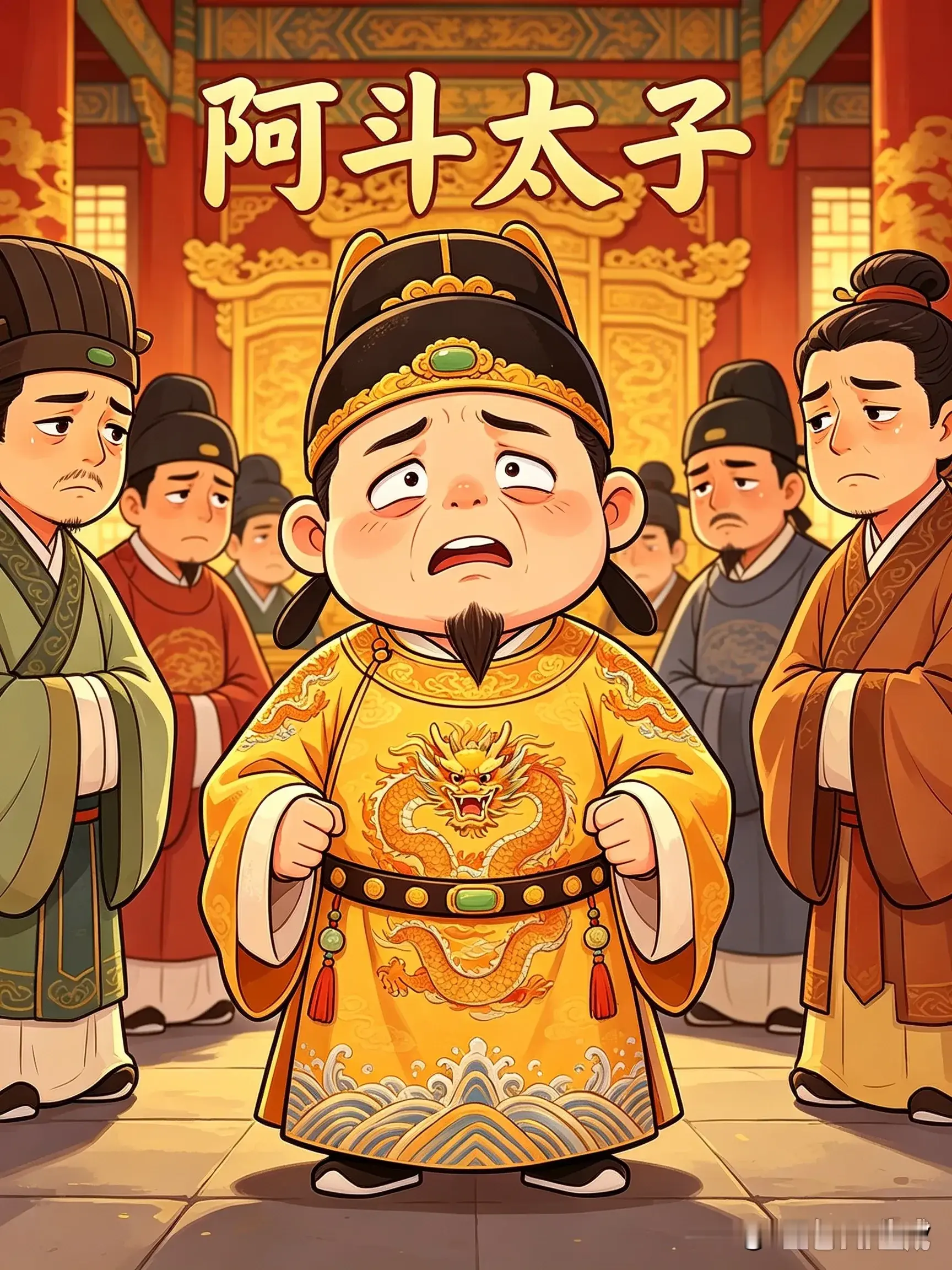 成语：阿斗太子
【释义】指懦弱无能、难以扶持的人，出自三国后主刘禅。
【典故】刘备之子刘禅，人称阿斗。继位后贪图安逸，就算有诸葛亮辅佐，也没能守住基业，留下乐不思蜀的典故。
【感悟】自身没有志向，旁人再怎么帮扶，也很难成事。
国学 成语典故 传统文化 三国故事
