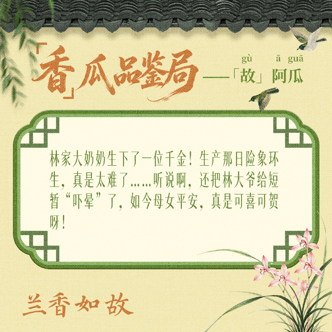 #兰香如故瓜田造梗局# 林家喜迎小千金！府内众人全都乐得嘴都合不拢啦~诸位同喜同喜呀~#兰香如故# 每晚21:30，锁定CCTV-8，正在热播！ ​