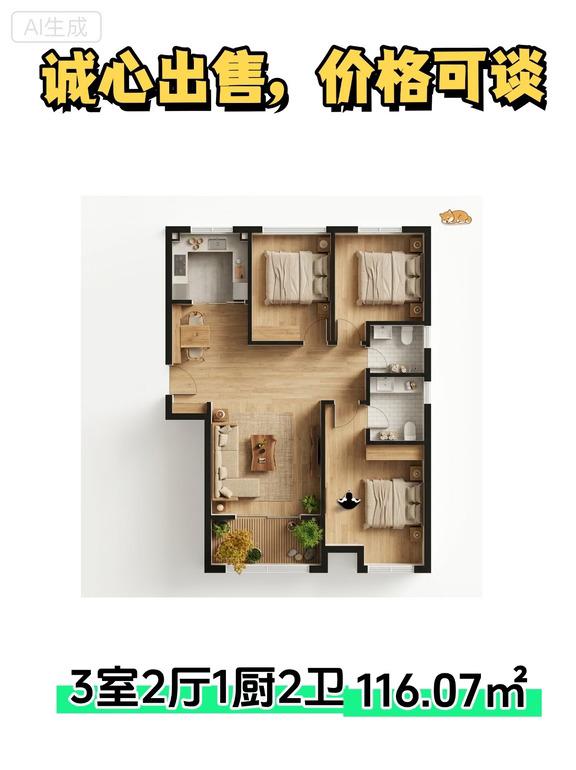 湖东390万！116㎡精装三居太香了 ✨终于找到这