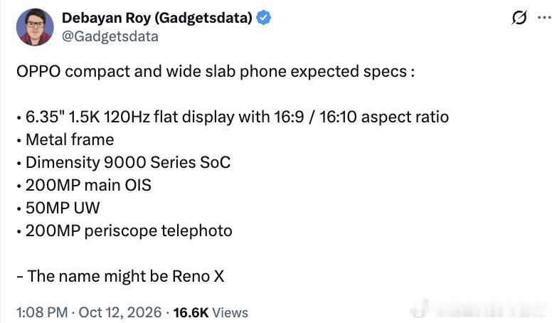 OPPO 阔屏直板新机叫 Reno X ？

还以为会把它给到 Find系列，归到Reno系列的话是不是代表价格能美丽一些[思考] ​