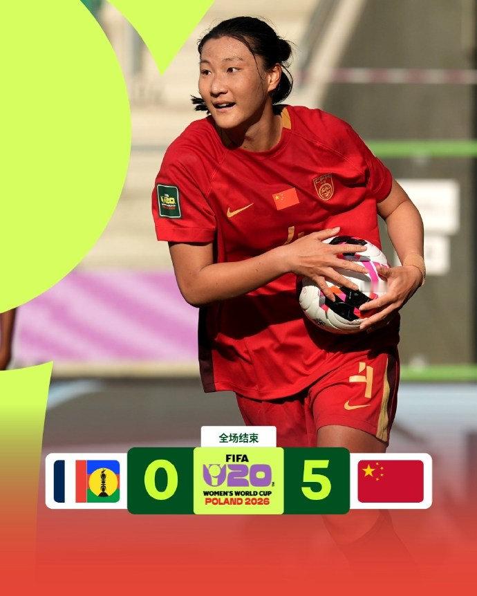 #U20女足世界杯开门红# 

黄嘉欣帽子戏法！中国U20女足世界杯开门红，5-0击败新喀里多尼亚！
⚽️46 肖亚飞
⚽️71  黄嘉欣
⚽️74  周欣怡
⚽️80  黄嘉欣
⚽️83  黄嘉欣

看足球上咪咕！
#U20女足世界杯# ​​​​