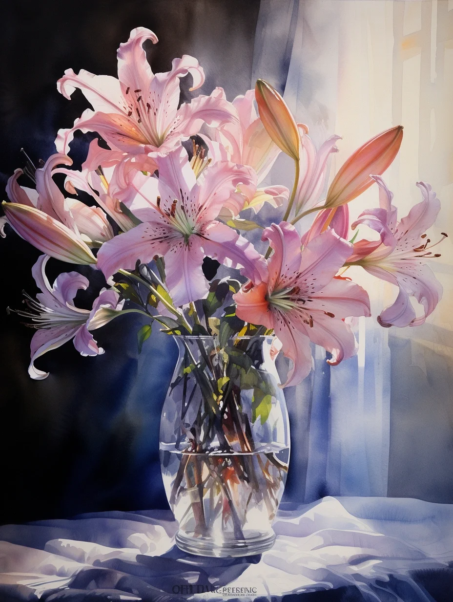 AI水彩：百合花