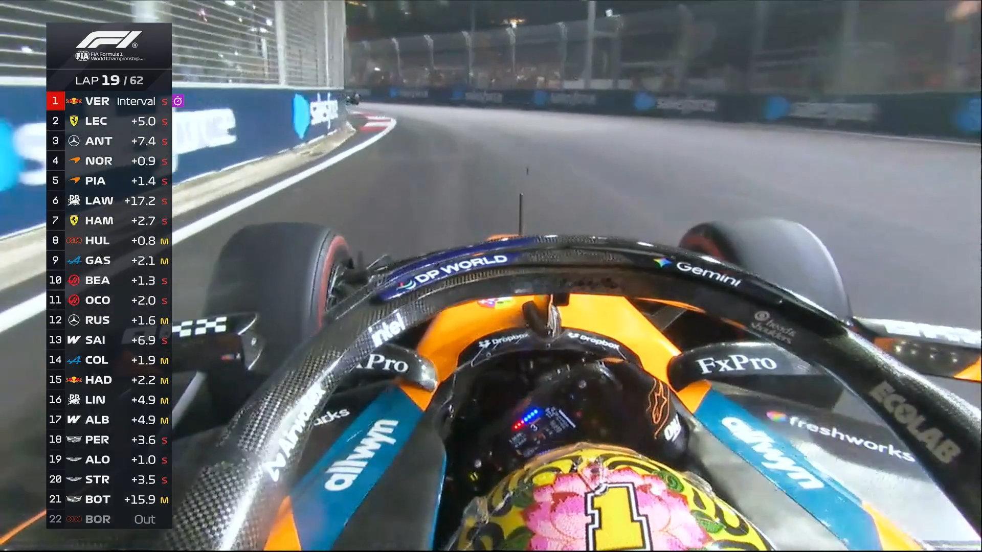 诺里斯告诉工程师，注意安东内利在一号弯超出赛道限制的次数

#F1[超话]##2026F1新加坡大奖赛# ​