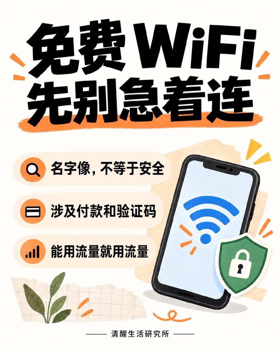 别把免费当安全

#女子连公共WiFi被连扣3笔钱# #公共WiFi安全# #消费判断# #反内耗#

看到“连公共 WiFi 后被扣钱”这种新闻，很多人第一反应是：以后是不是再也不能连外面的网了？

倒也不用这么紧张。真正要警惕的，是把“免费、名字像、能上网”直接等同于安全。

公共场所的 WiFi 可能有同名仿冒， ​