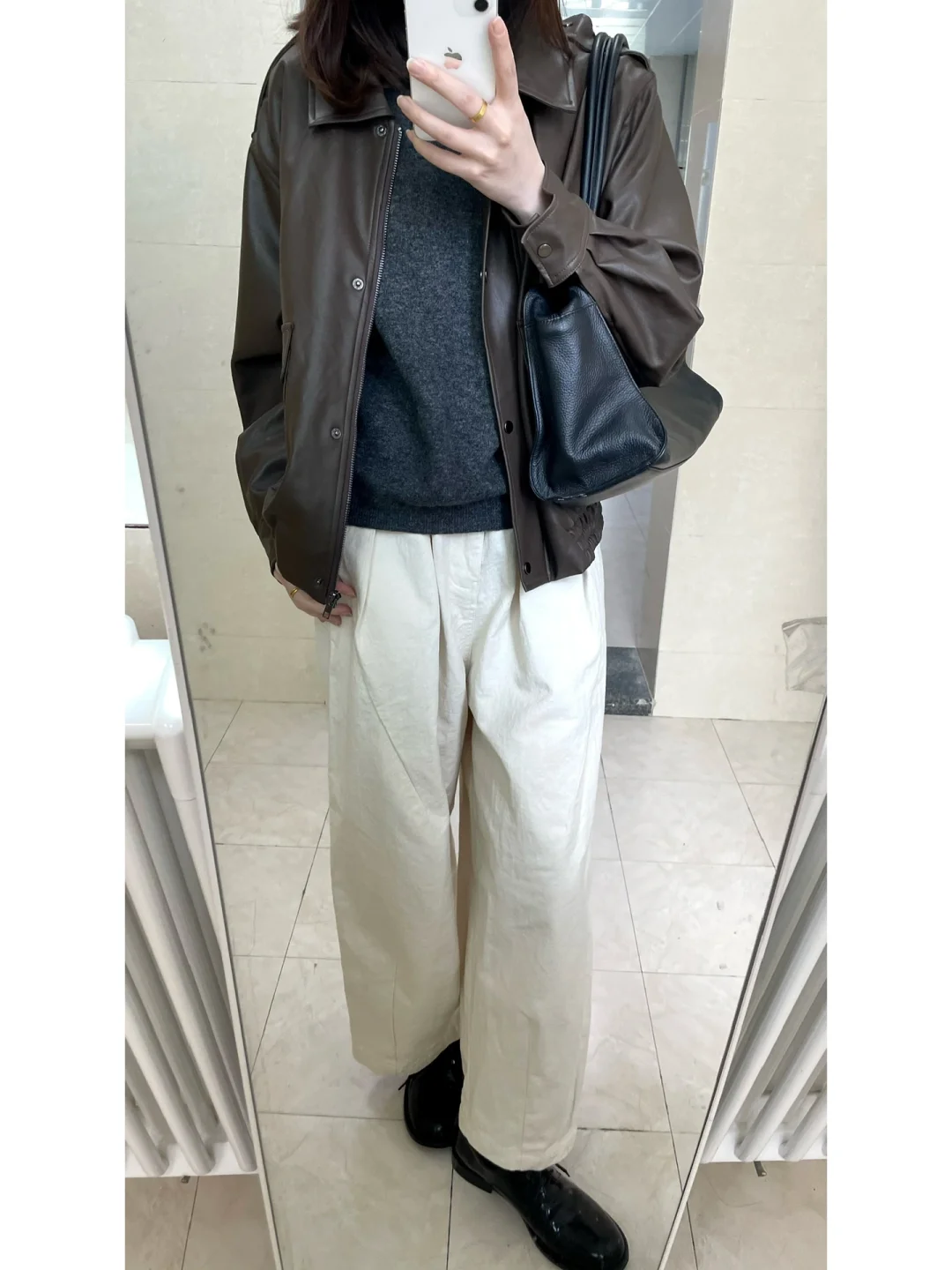 通勤日常皮衣look