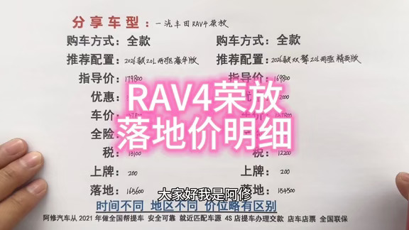 一汽丰田RAV4荣放落地价明细讲解