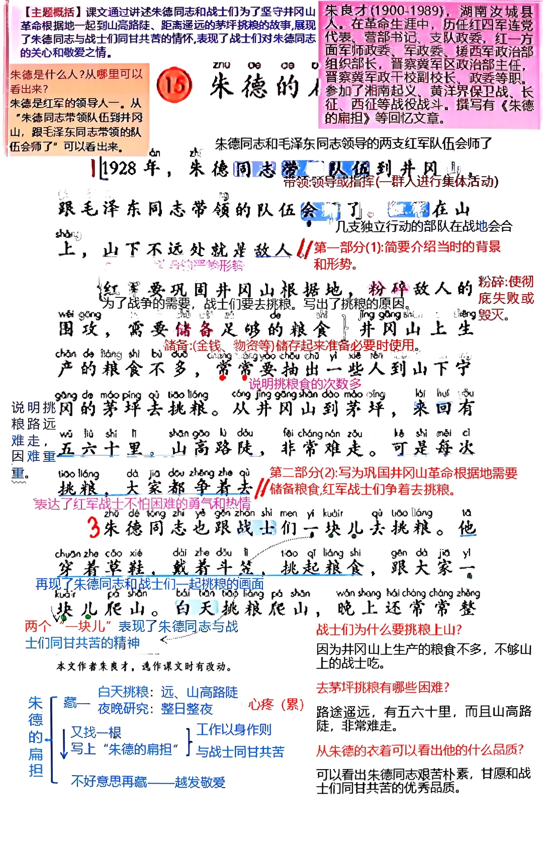 二上语文第15课《朱德的扁担》详细笔记
