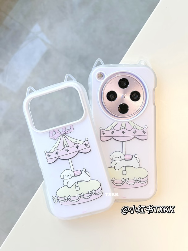 粉红小木马猫耳二合一手机壳