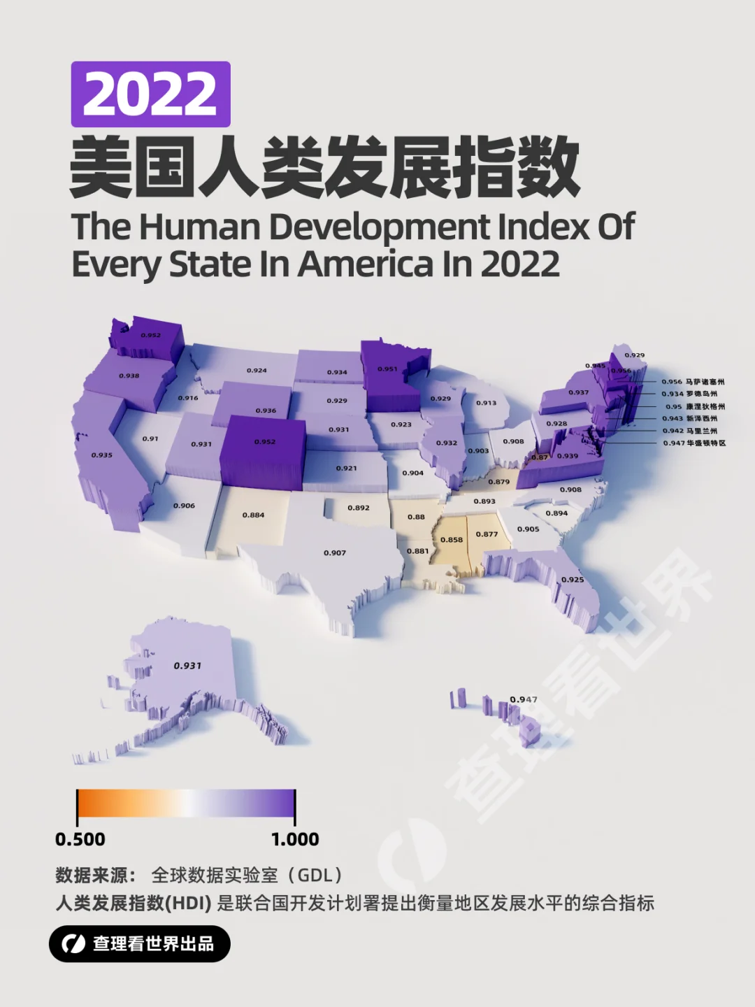 2022年美国人类发展指数地图