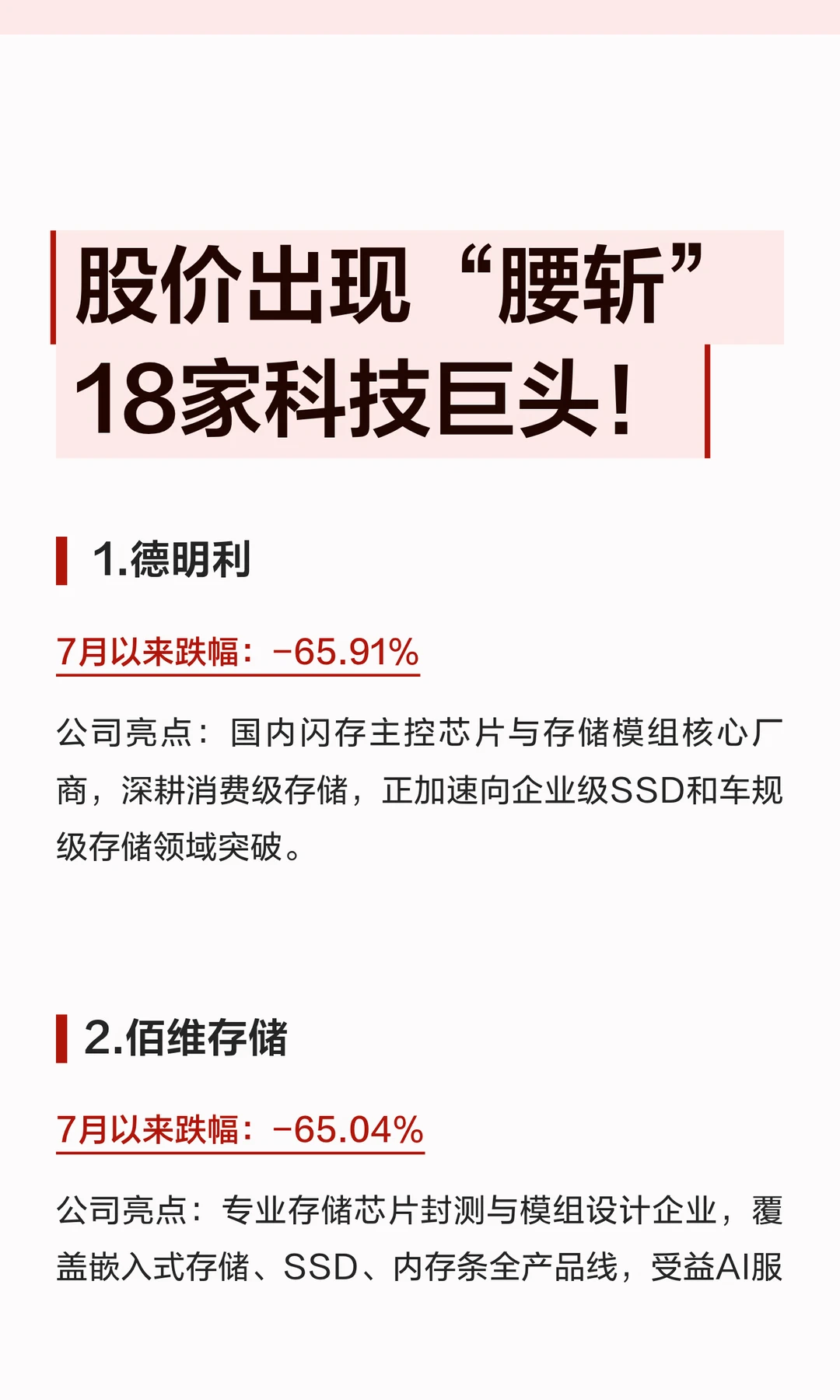 股价出现“腰斩”18家科技巨头！