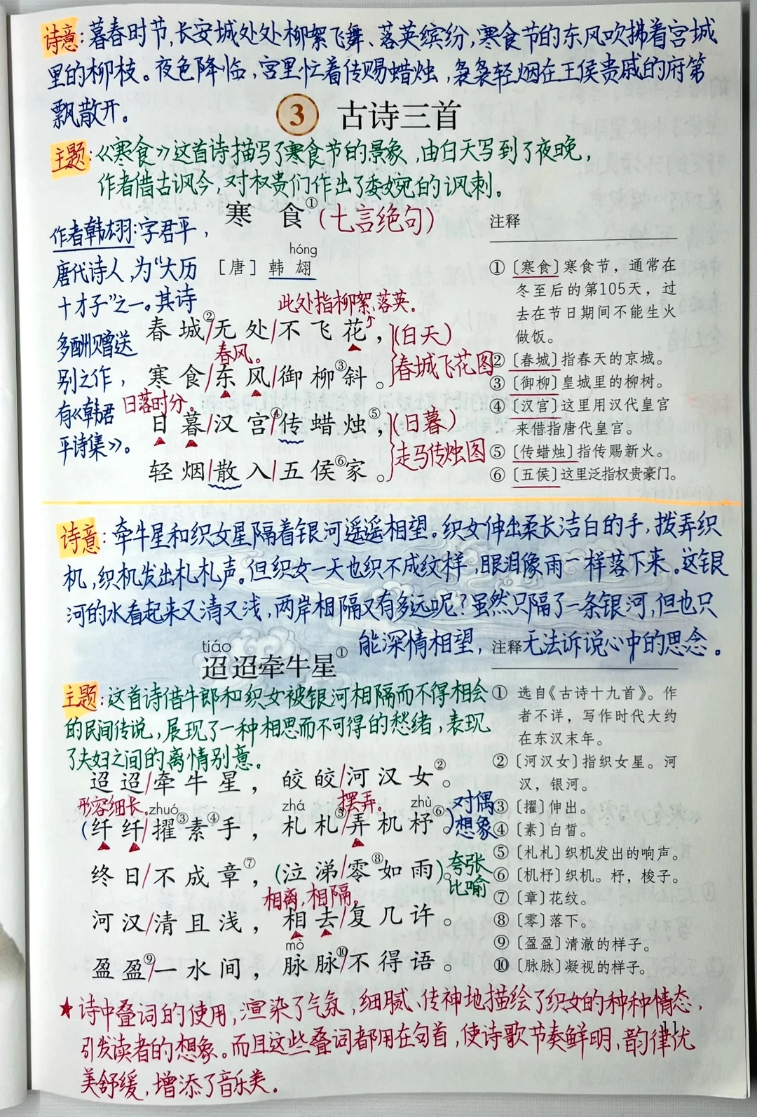 六下语文第三课《古诗三首》课堂笔记