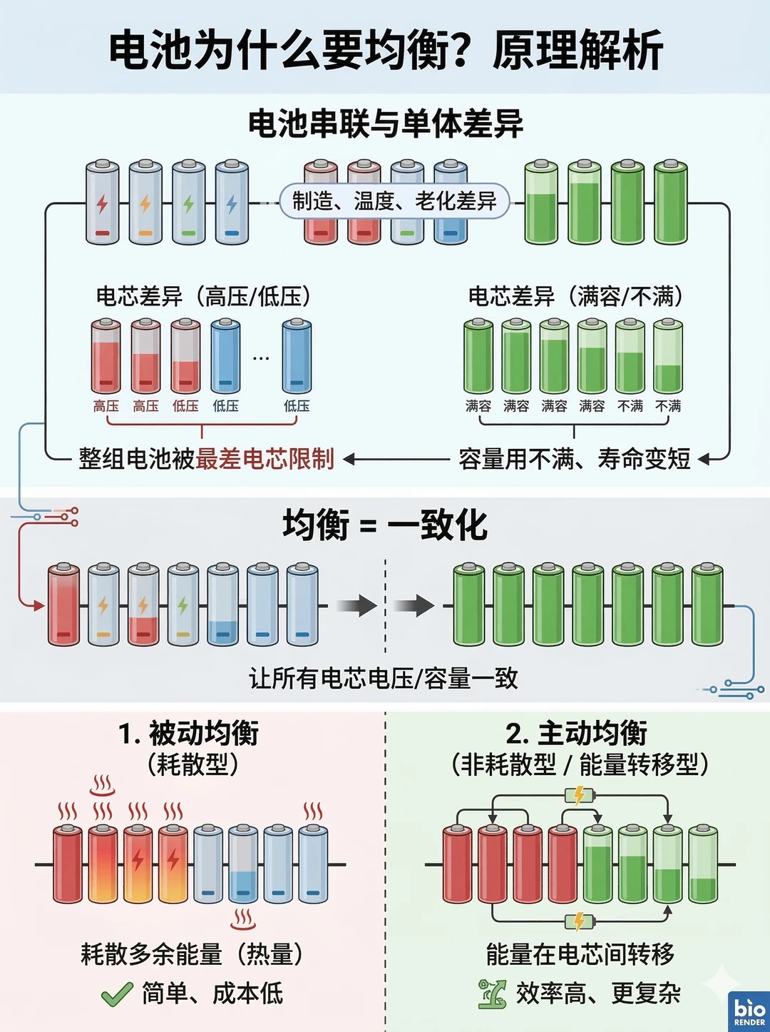 电池基础知识🔋搞懂被动均衡 vs 主动均衡