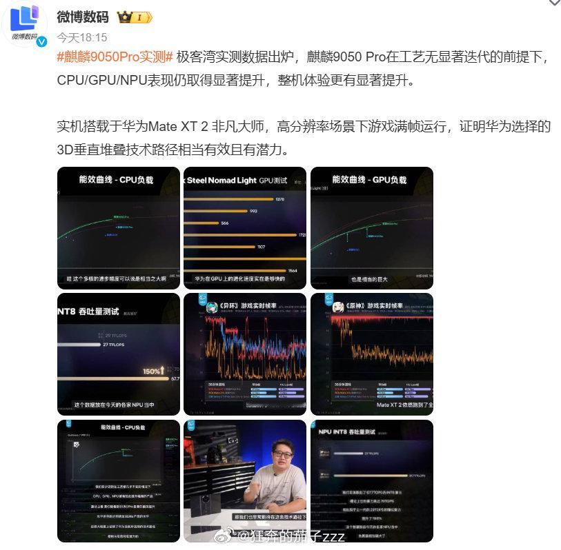 #麒麟9050Pro实测# 
这确实有点牛啊，工艺制程啥的都没有进步的情况下都能实现这么大提升，确实设计上有很大提升了，不知道是不是韬定律起到了很大作用呢 ​