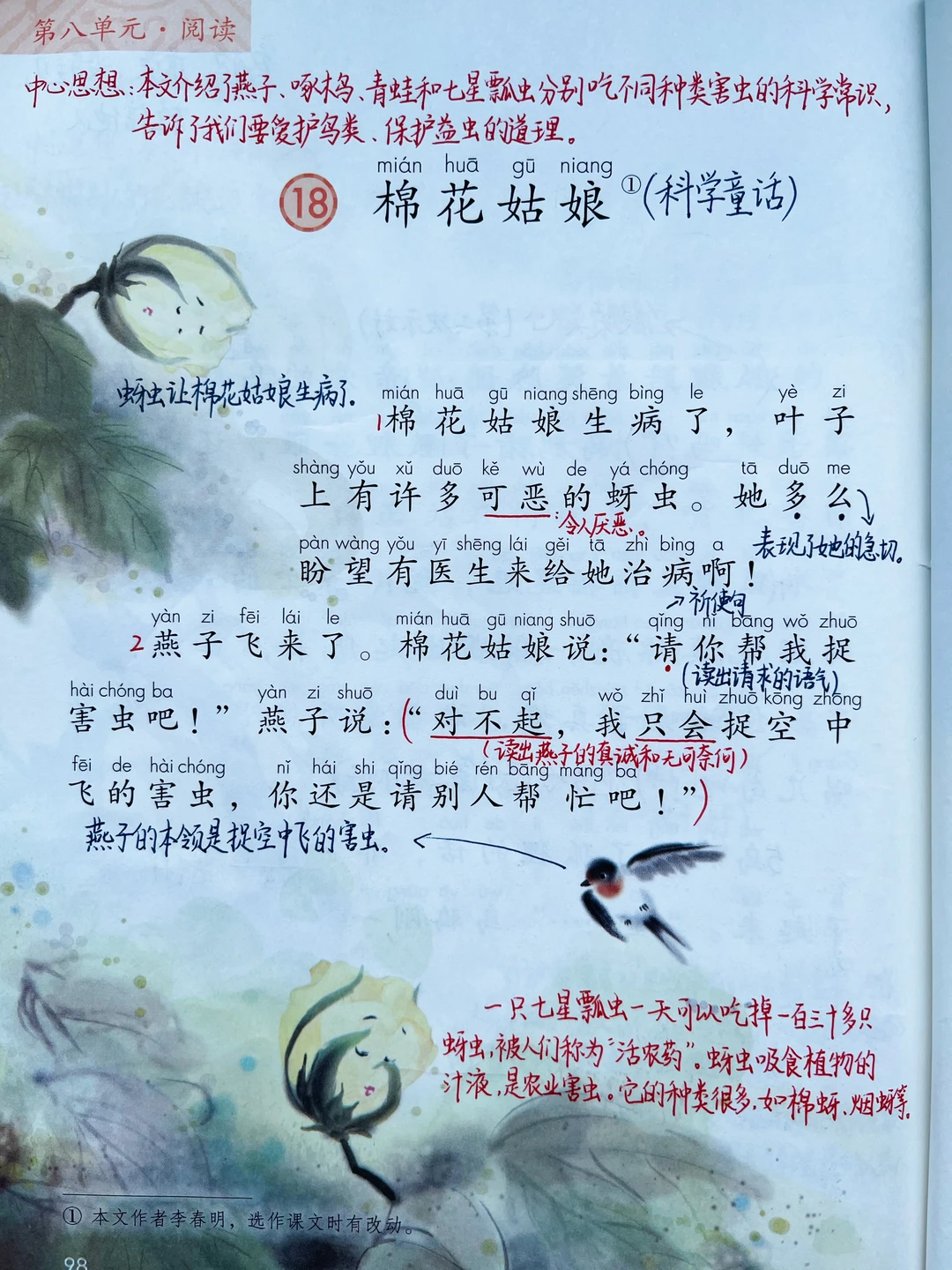 一年级下册语文｜18.《棉花姑娘》课堂笔记延展