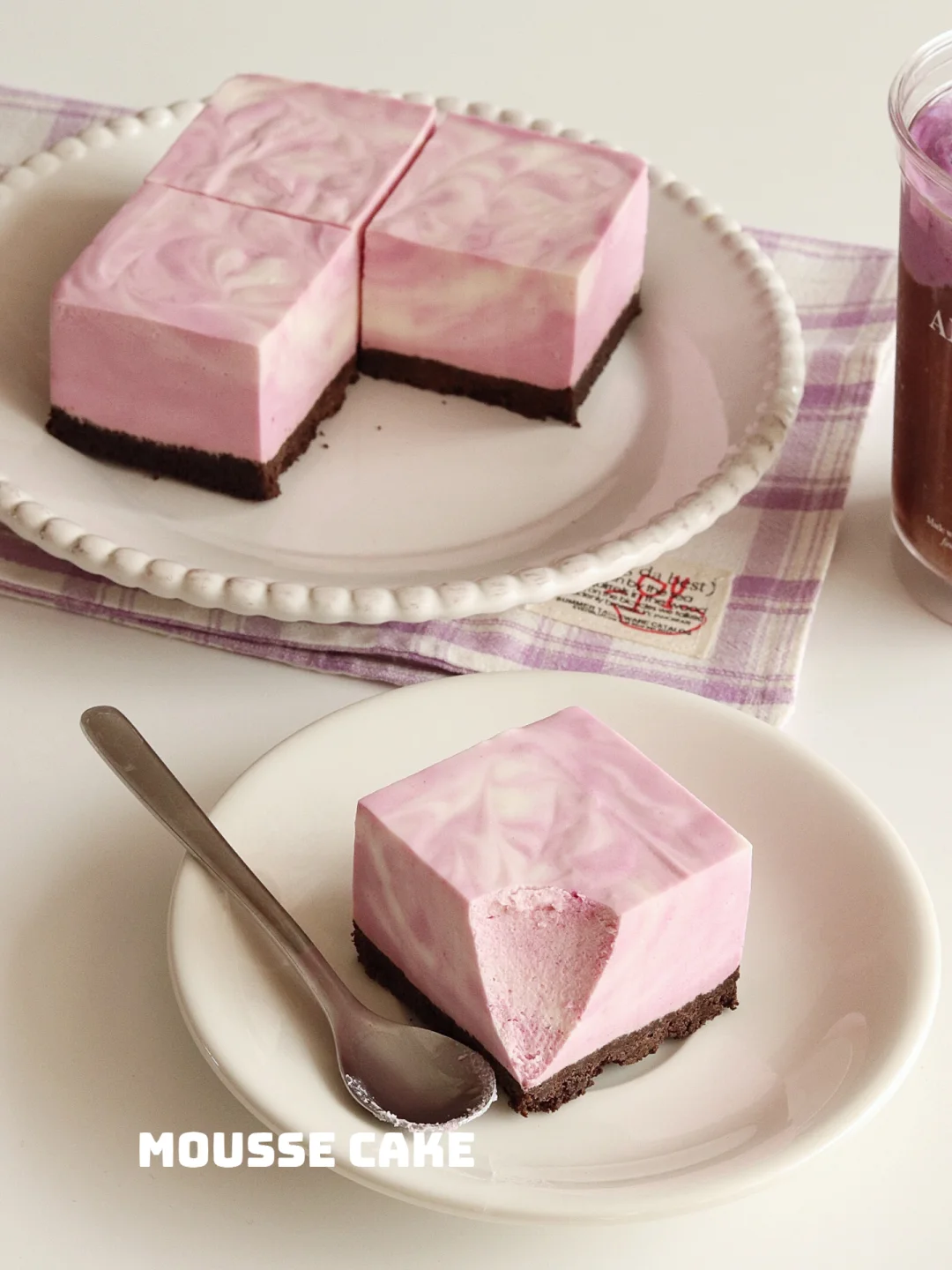 免烤❗️搅一搅就成功｜大理石纹紫薯慕斯蛋糕