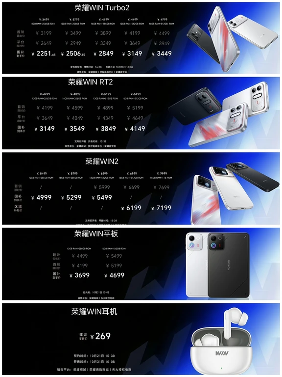 荣耀WIN 2系列价格公布，3499元起