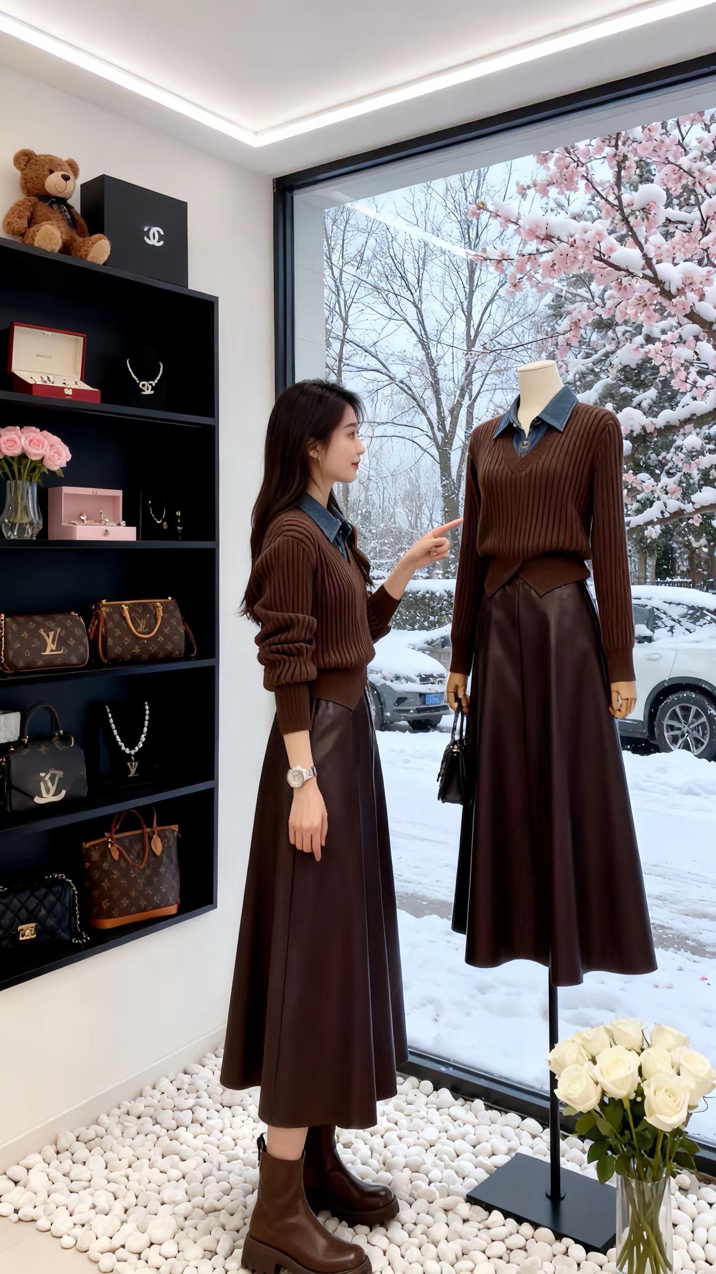 雪落在樱花枝桠上。雪落在樱花枝桠上的时候，这间店的暖光正裹着她身上的棕...