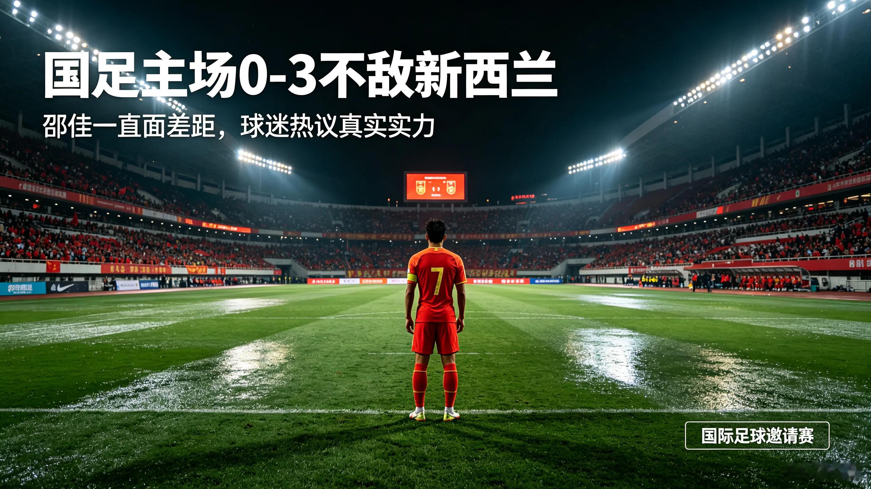 0-3惨败！国足主场轰然崩盘，邵佳一直面差距，球迷心声终于被说透了
 
2026年9月27日，重庆国际足球邀请赛迎来焦点对决，中国男足坐镇主场迎战新西兰男足。最终国足全场攻防全面拉胯，以0-3的悬殊比分不敌对手，遭遇一场彻彻底底的主场溃败。这场一边倒的失利，再度让中国足球的短板与差距赤裸裸暴露在公众