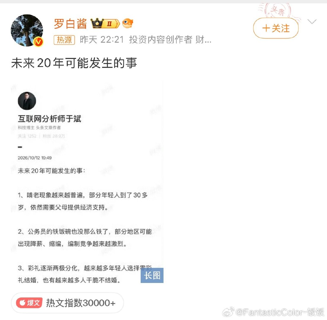 让ChatGPT和Grok评价一下这份清单，还挺有意思
#未来20年可能发生的事# ​