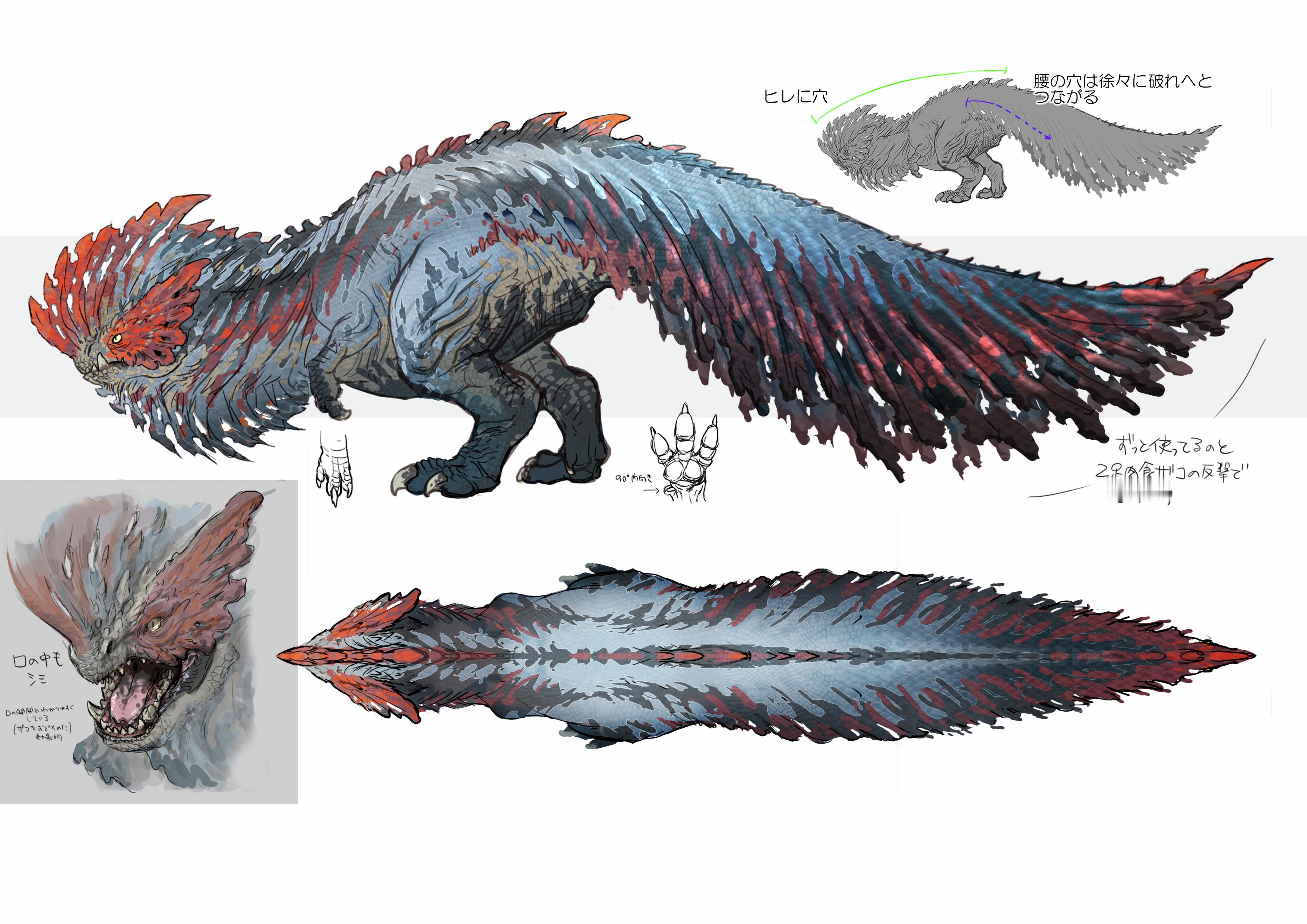 #怪物猎人荒野# 
【开发设计图・怪物 - 炎尾龙】

✨狩猎动作游戏《Monster Hunter Wilds》现已于 PlayStation®5 / Xbox Series X|S / Steam 平台推出，提供简繁中文字幕，可选中文语音，支持跨平台联机。现已发布可继承存档至正式版的“序章体验版”！
📢Nintendo Switch 2版《Monster Hunter Wilds ​