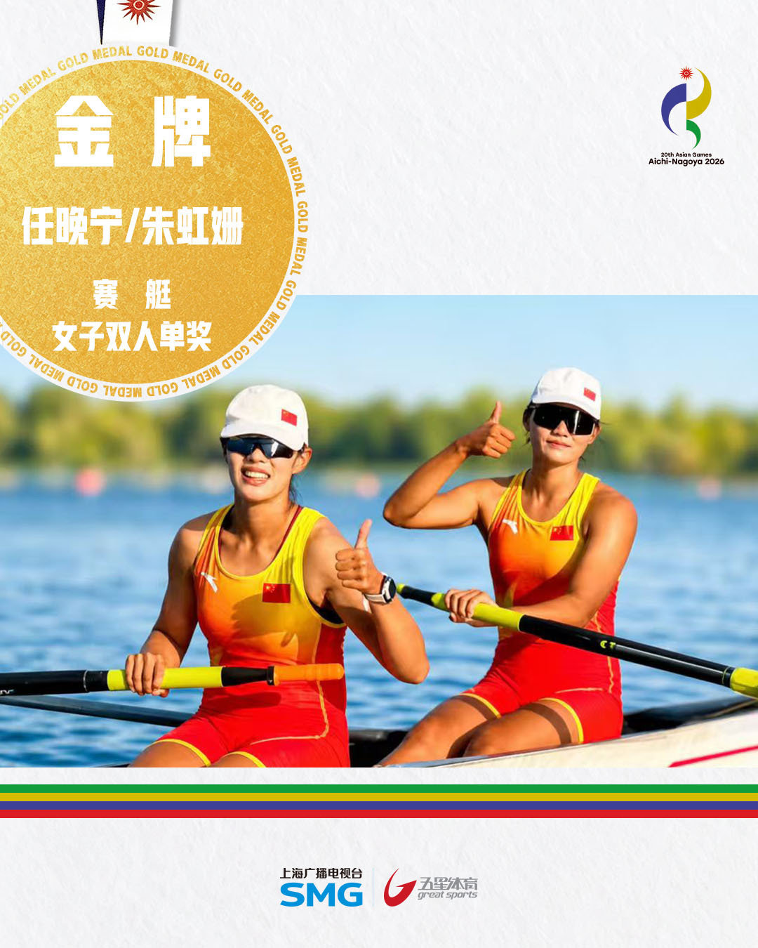 第68金！
2026爱知·名古屋亚运会赛艇女子双人单桨决赛，中国组合任晚宁/朱虹姗以7分06秒76的成绩夺得金牌。乌兹别克斯坦选手和越南选手分获银铜牌。这是中国赛艇队本届亚运会第7金，中国体育代表团第68金。
#亚运会##金牌# ​