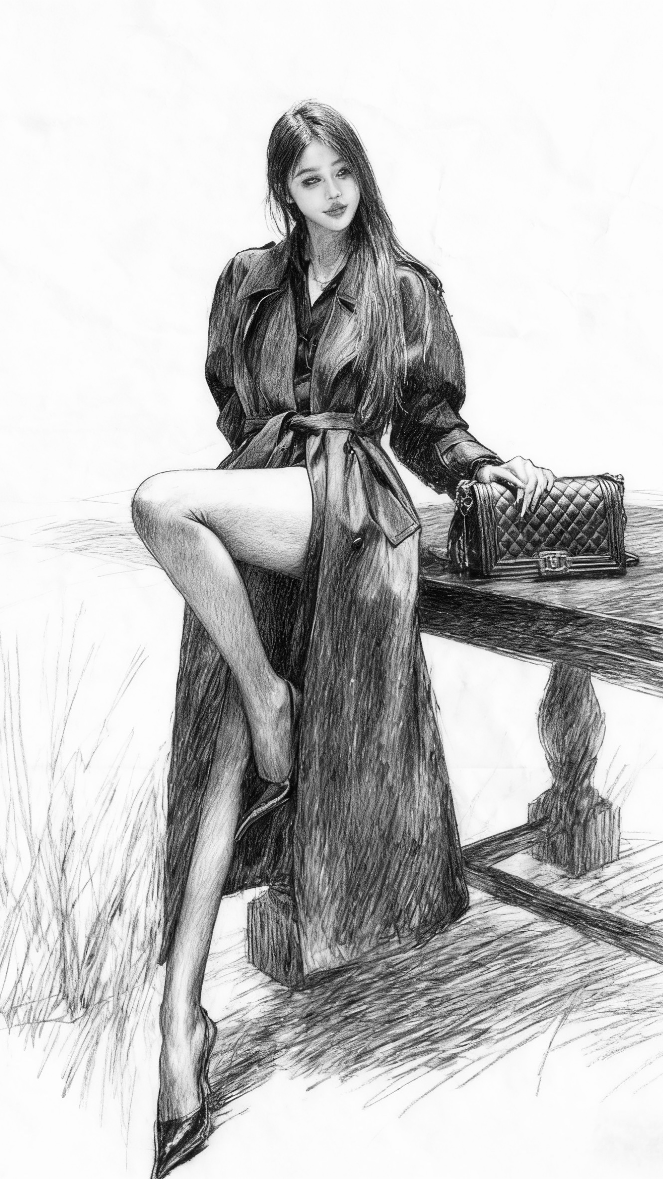 每日素描分享｜又酷又御的风衣穿搭，笔触里的光影裹着冷感氛围，把都市女性...