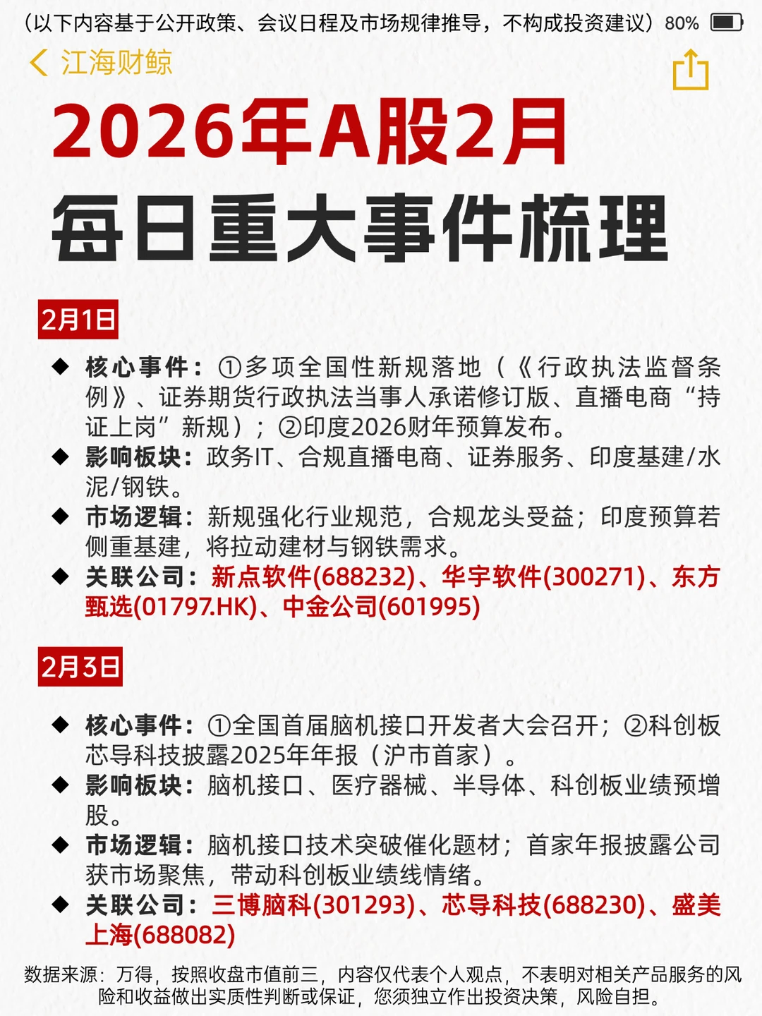 🔥A股2月每日重大事件梳理