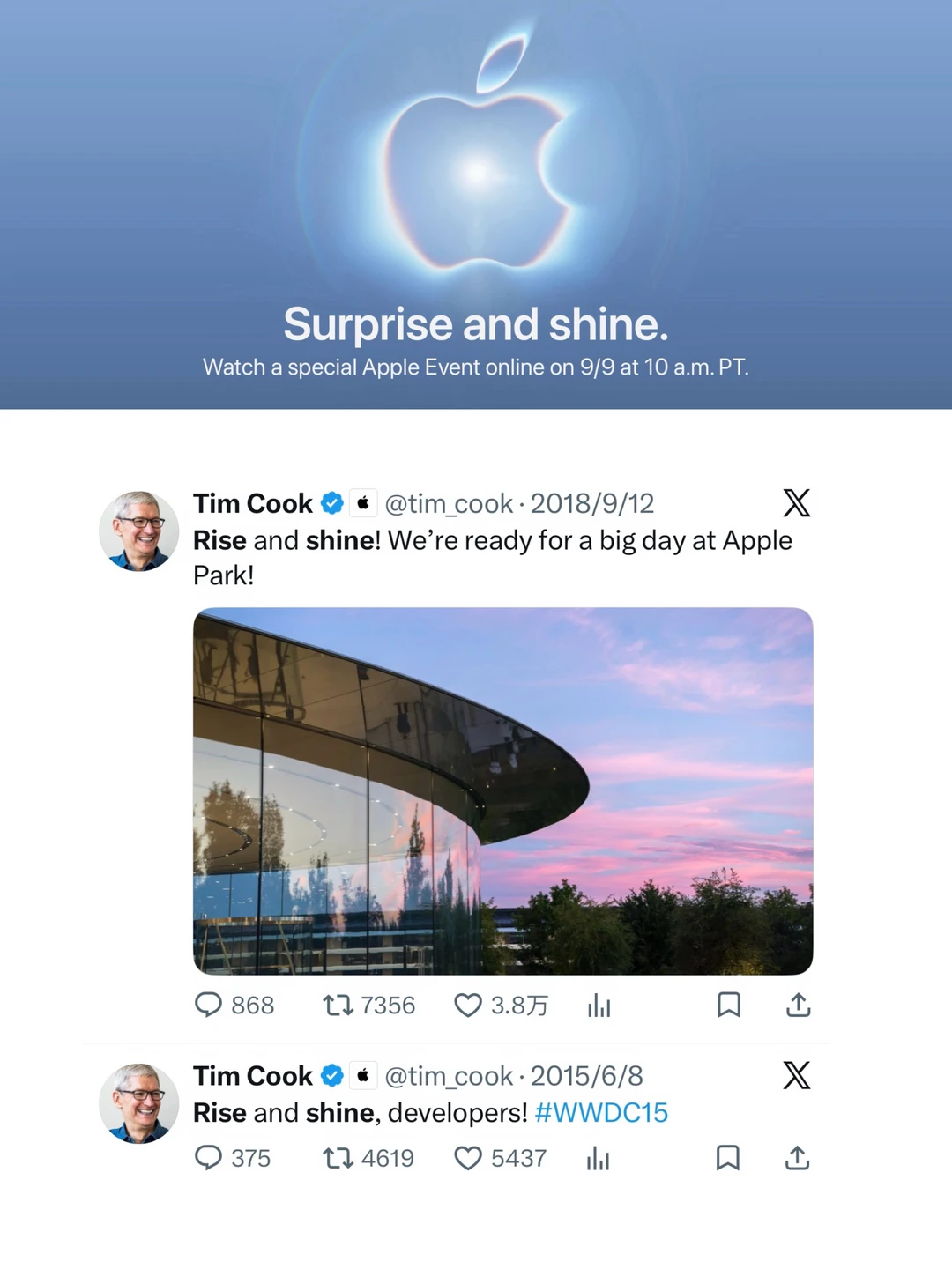 Tim：Rise and Shine  ：Surprise and Shine