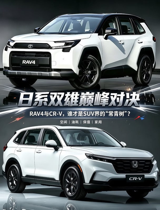 日系SUV巅峰对决｜荣放VS CR-V 家用我站荣放✨
	
日系家用SUV绕不开的两大常青树
丰田RAV4荣放 & 本田CR-V
价格重叠、级别一样，很多人买车直接纠结懵！
	
两款都是闭眼不翻车的家用好车
但调校取向、耐用属性、省心程度完全不一样
深度对比后，家用代步我更吃荣放这一套🚗
	
🤍本田CR-V
优势很直观：
线条柔和都市风、空间利用率极高
后排宽敞、调校偏软、城市开轻快灵活
主打舒适、空间、日常好开
	
🤎丰田RAV4荣放｜家用首选真香款！
颜值更硬朗方正、棱角十足
自带一点越野野性，不娘不油腻
家用、通勤、轻度自驾气质都很搭
	
✅底盘质感更稳更扎实
荣放底盘韧性更强、支撑足
高速不飘、变道沉稳、烂路过滤更干脆
比纯舒适调校更适合长期家用、跑长途
	
✅混动体系更成熟省心
丰田第五代THS混动口碑不用多说
不用插电、不挑路况、不焦虑
市区堵车油耗4.5L左右，越堵越省油
结构简单耐用、故障率极低，家用超级稳
	
✅配置更良心、安全更全面
全系标配TSS智行安全...