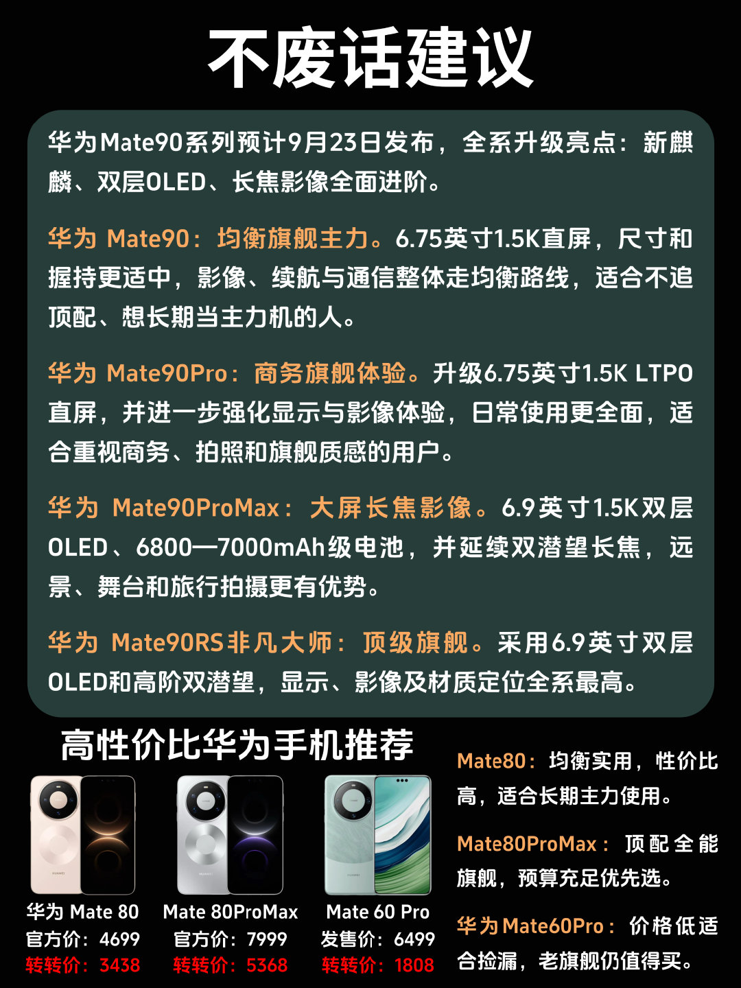华为mate90全系爆料，配置提前看！ ​