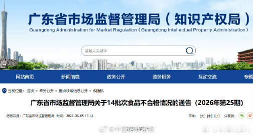 近日，广东省市场监管局通告14批次抽检不合格食品，涉及：标称珠海市新创...