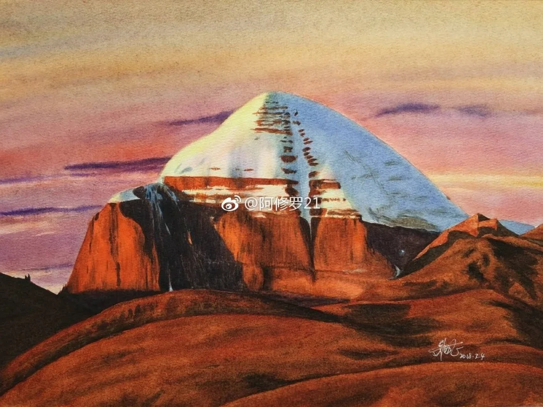 水彩，神山冈仁波齐。8k。